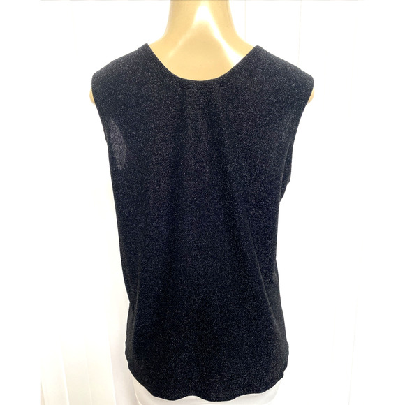 Misook Tank Top Blouse Shirt Sleeveless Scoop Neck Black Shimmer Metalli… - Picture 6 of 6